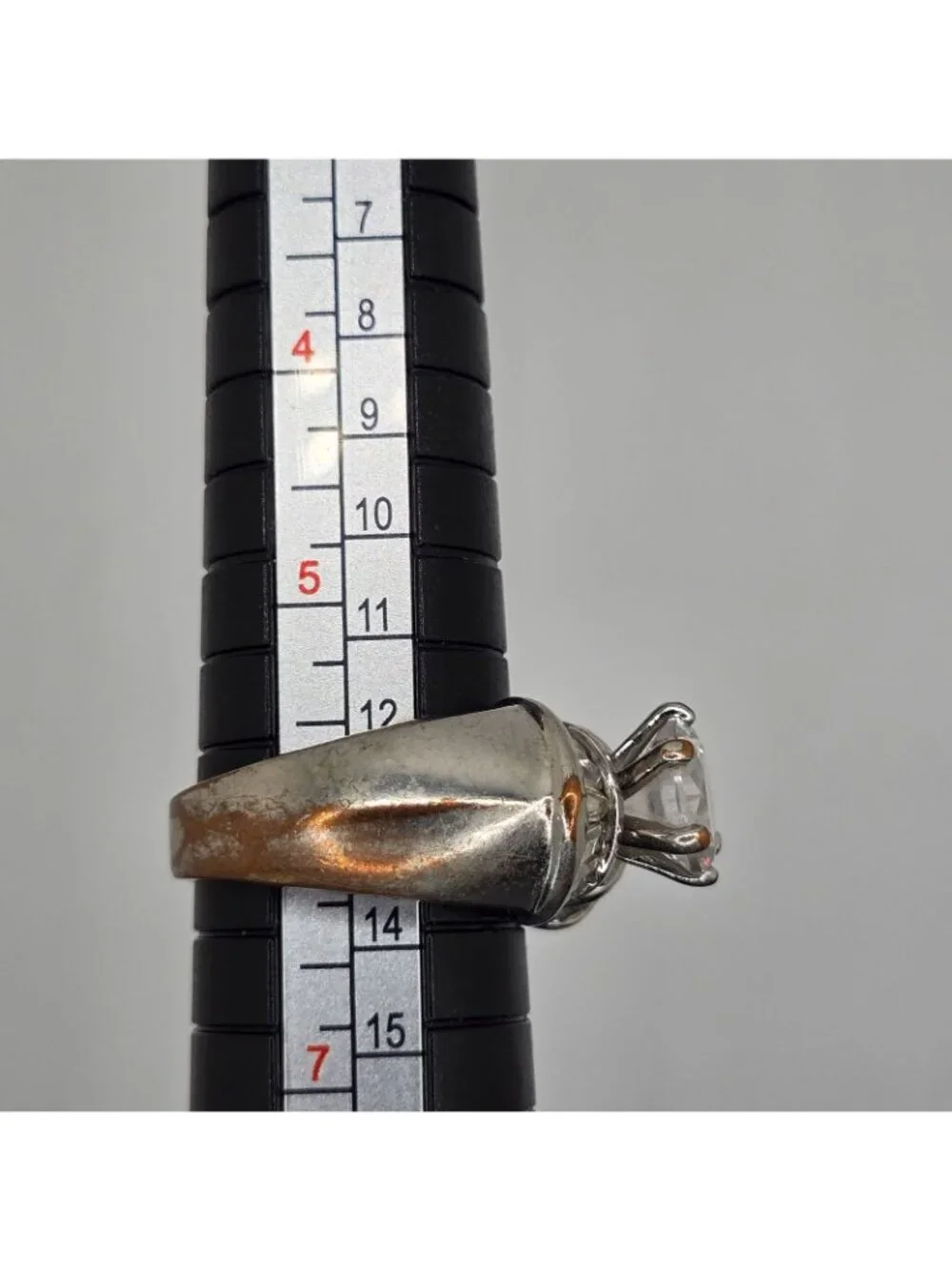 Vintage Silver-Tone Cocktail Ring Large Clear Center Stone Baguette Accents Size